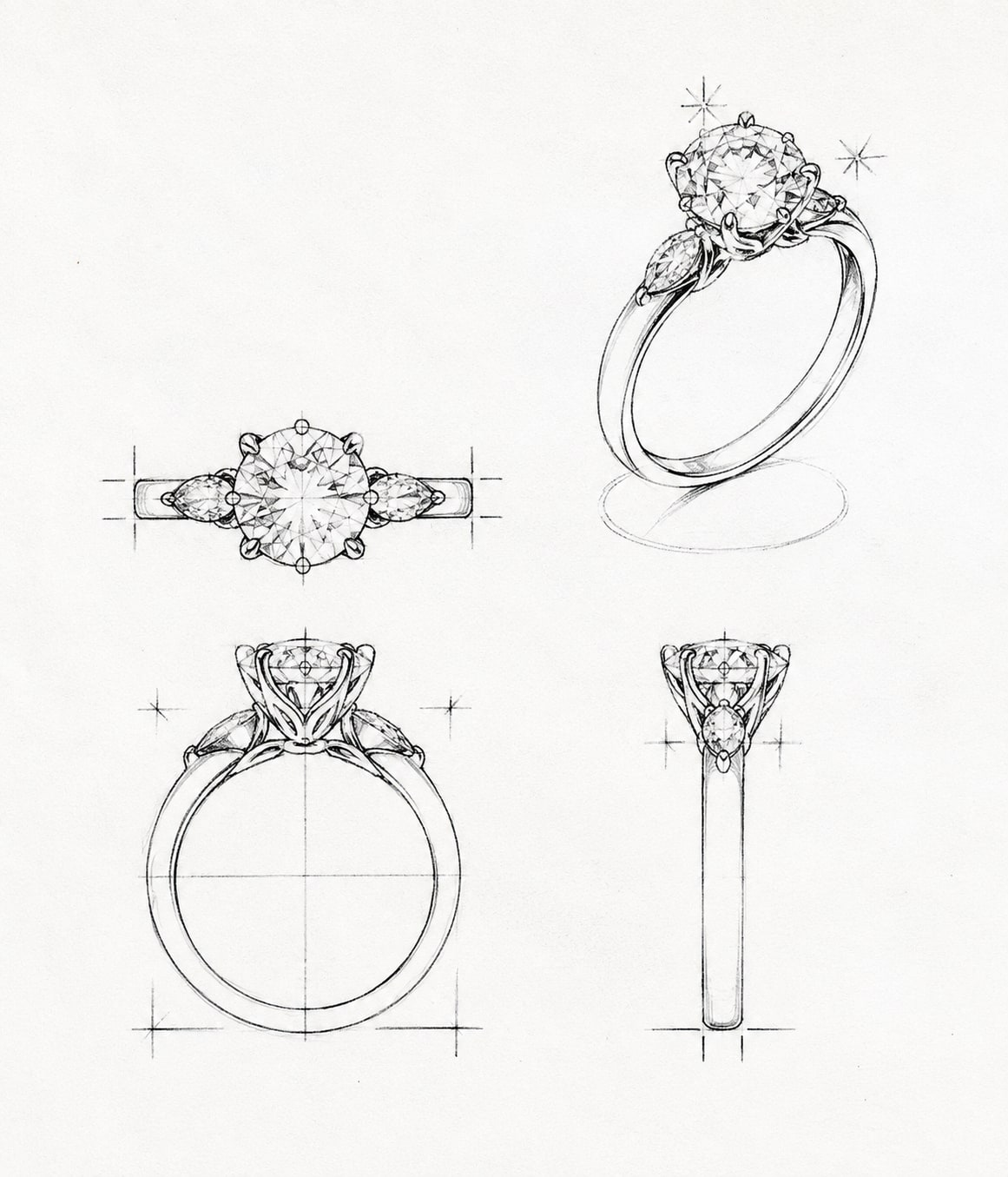 Hand-drawn technical sheet of the ring
